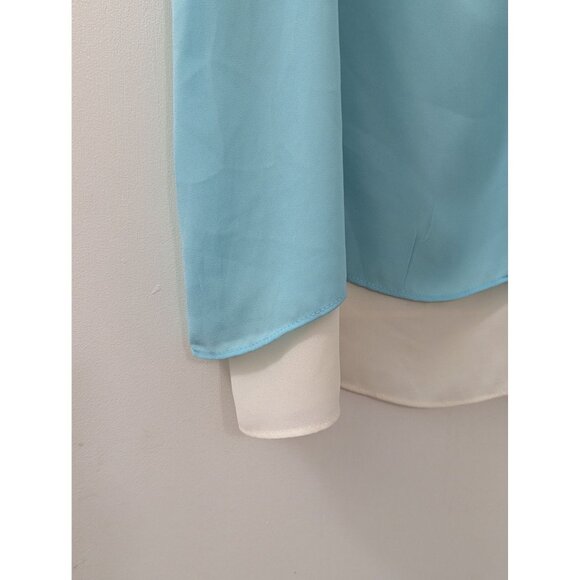 Alice Collection Sleeveless Light Blue & White Layered Blouse With Back Zipper - - Picture 2 of 7